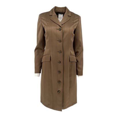 Vintage Pinstripe Blazer Dress Khaki Olive Tailored Button Front Coat Dress Sz 4