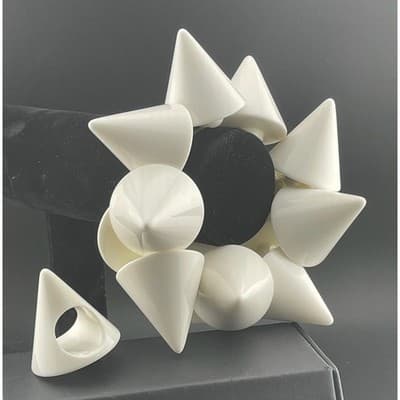 Karl Lagerfeld Sobral White Cone Bracelet & Ring Set Avant Garde Runway Jewelry