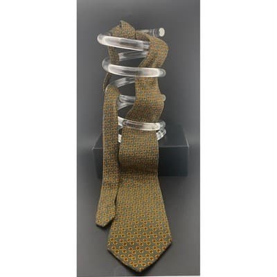 Vintage Valentino Cravatte Silk Tie Gray Horsebit Medallion Geometric Italy