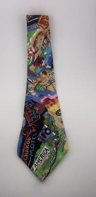 Nicole Miller Silk Novelty Tie Vintage 90s Route 66 Travel Road Trip 1991 USA