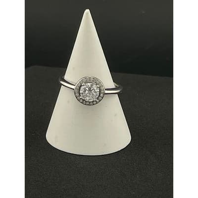 Sterling Silver Halo Solitaire Ring Cubic Zirconia CZ Engagement Style Size 8