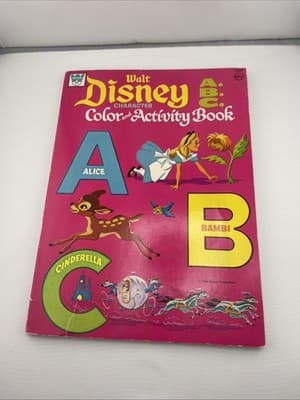 Disney Character color activity and book Vintage 1972 ABC Alice Bambi Cinderella