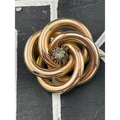 Antique Victorian Gold Filled Lover's Knot Brooch Paste Stone Rose & Yellow GF
