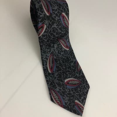 Guy Laroche Paris silk vintage necktie made in USA black gray red blue abstract