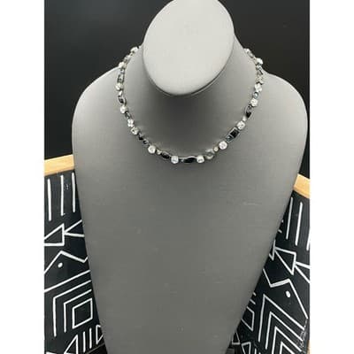 Sorrelli Mixed Cut Crystal Station Necklace Black Blue Gray Rhinestone Signed