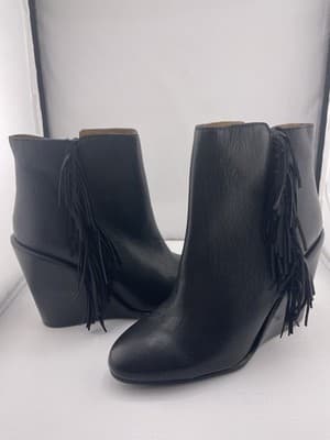 See by Chloe Fringe Wedge Ankle Booties Black Leather Sz 36.5 Epona Boots New 6