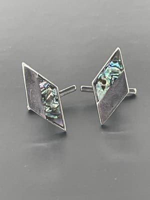 Vintage Taxco Sterling Cufflinks Inlaid Abalone Mexico 925 Silver MCM Modernist