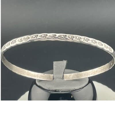 Vintage Mexican Sterling Silver Daisy Bangle Bracelet 925 Floral Stamped Thin