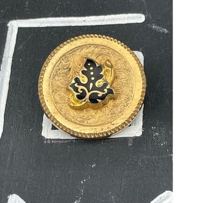 Victorian Gold Filled & Black Enamel Brooch Pendant Antique Engraved Pin
