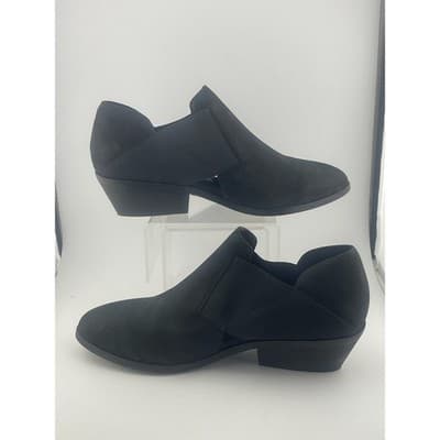 Eileen Fisher Perry black nubuck suede elastic cutout shoes booties sz 7.5