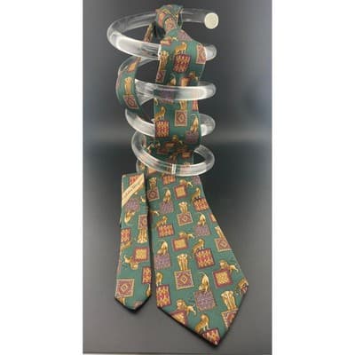 Salvatore Ferragamo Silk Tie Green Animal Print Lions Elephant Geometric Italy