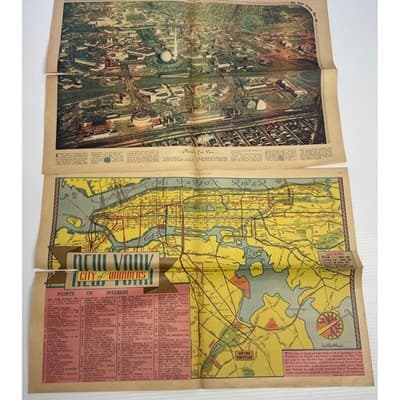 1939 New York World's Fair Futurama Aerial Map Newspaper Sunday Section NYC