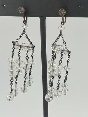 Vtg art Deco Crystal Dangle Screw back Earrings Chandelier Estate Jewelry 30s