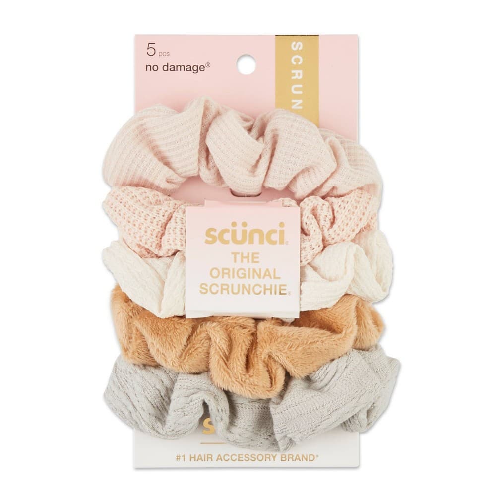 Scünci No Damage Mixed Texture Scrunchies - Peach Tones - All Hair - 5pcs