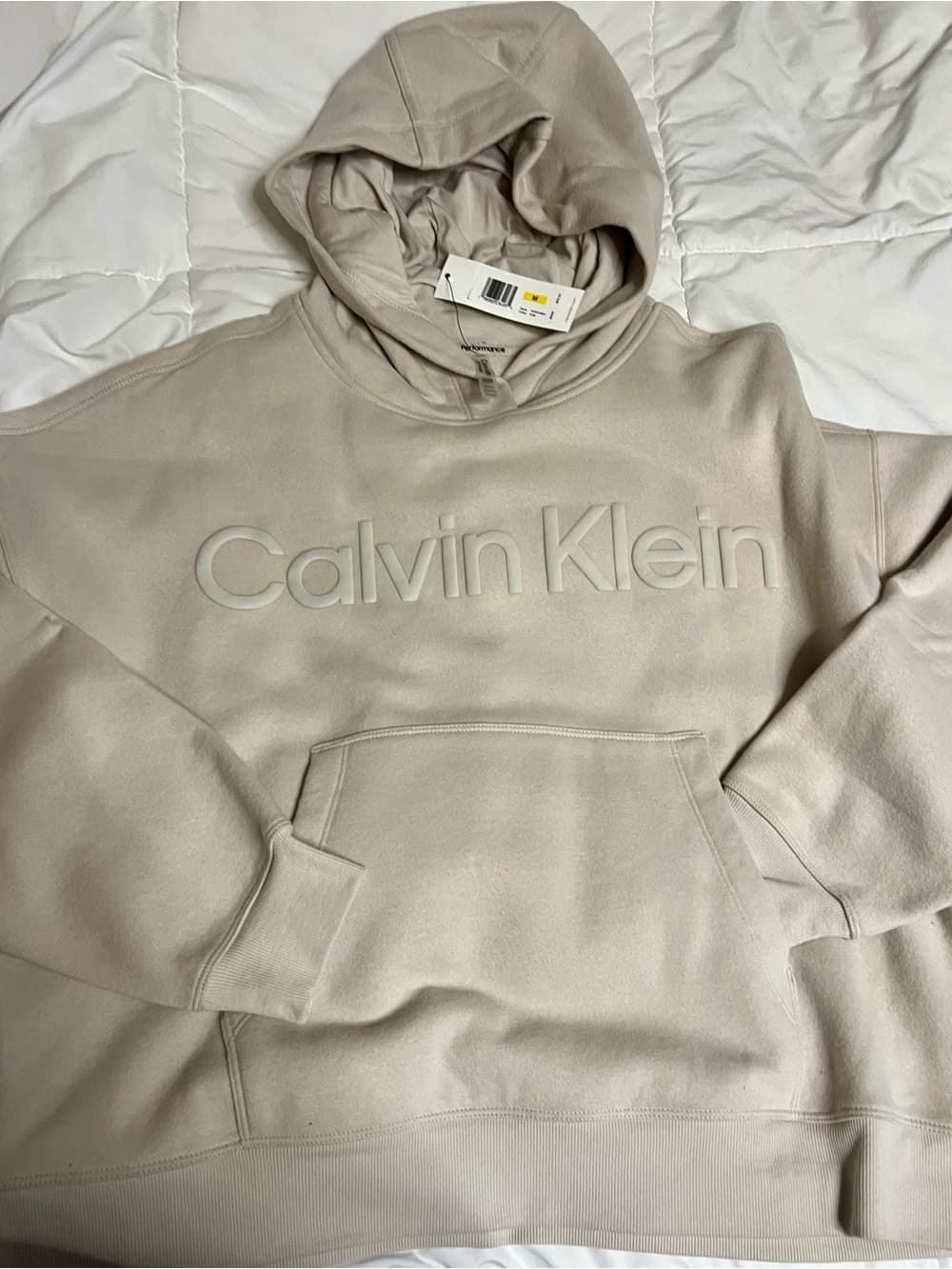 Calvin Klein Taupe Embossed Logo Hoodie