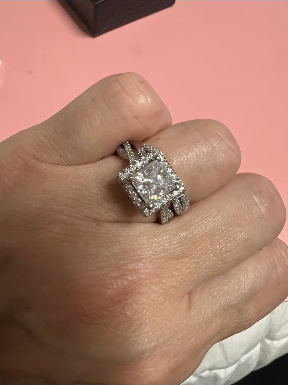 Sterling Silver Square Halo Moissanite Engagement Ring in Silver