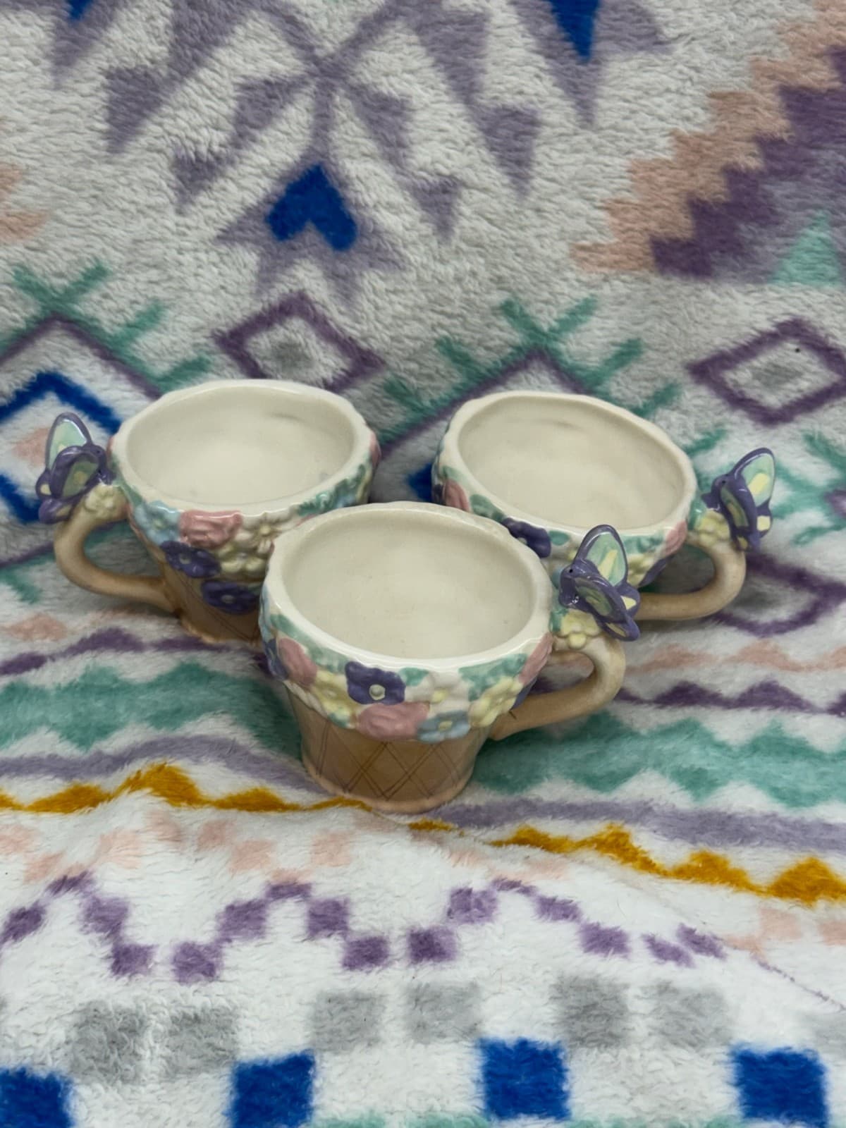 Vintage Fitz and Floyd Woodland Spring Floral Butterfly Creamer Mugs Set of 3