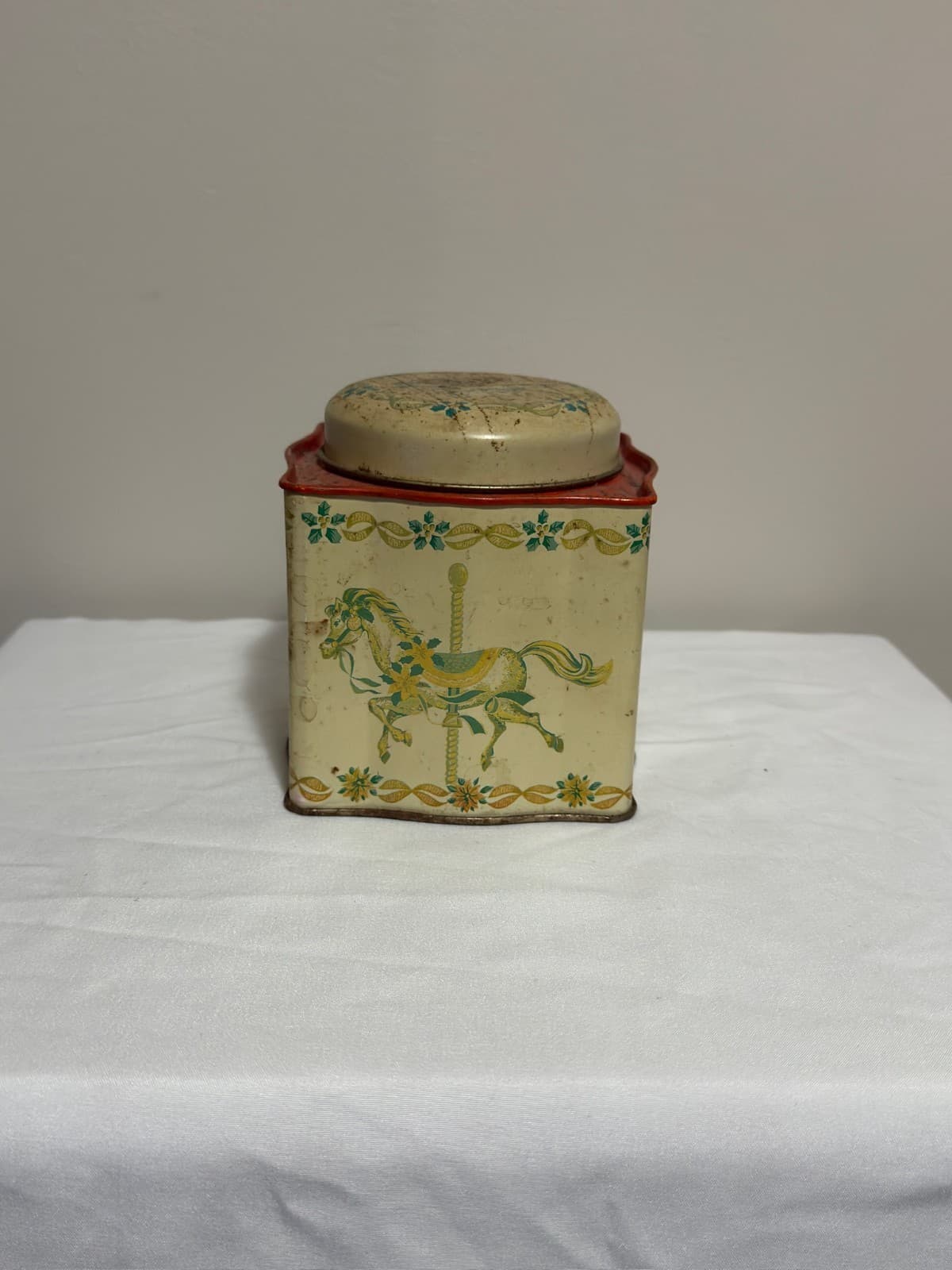 Vintage Carousel Horse Decorative Metal Tin Container