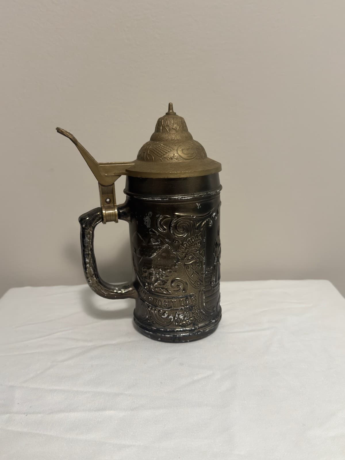 Vintage German Gemütlichkeit Ein Prosit Der Grey Metal / Glass Beer Stein - M414