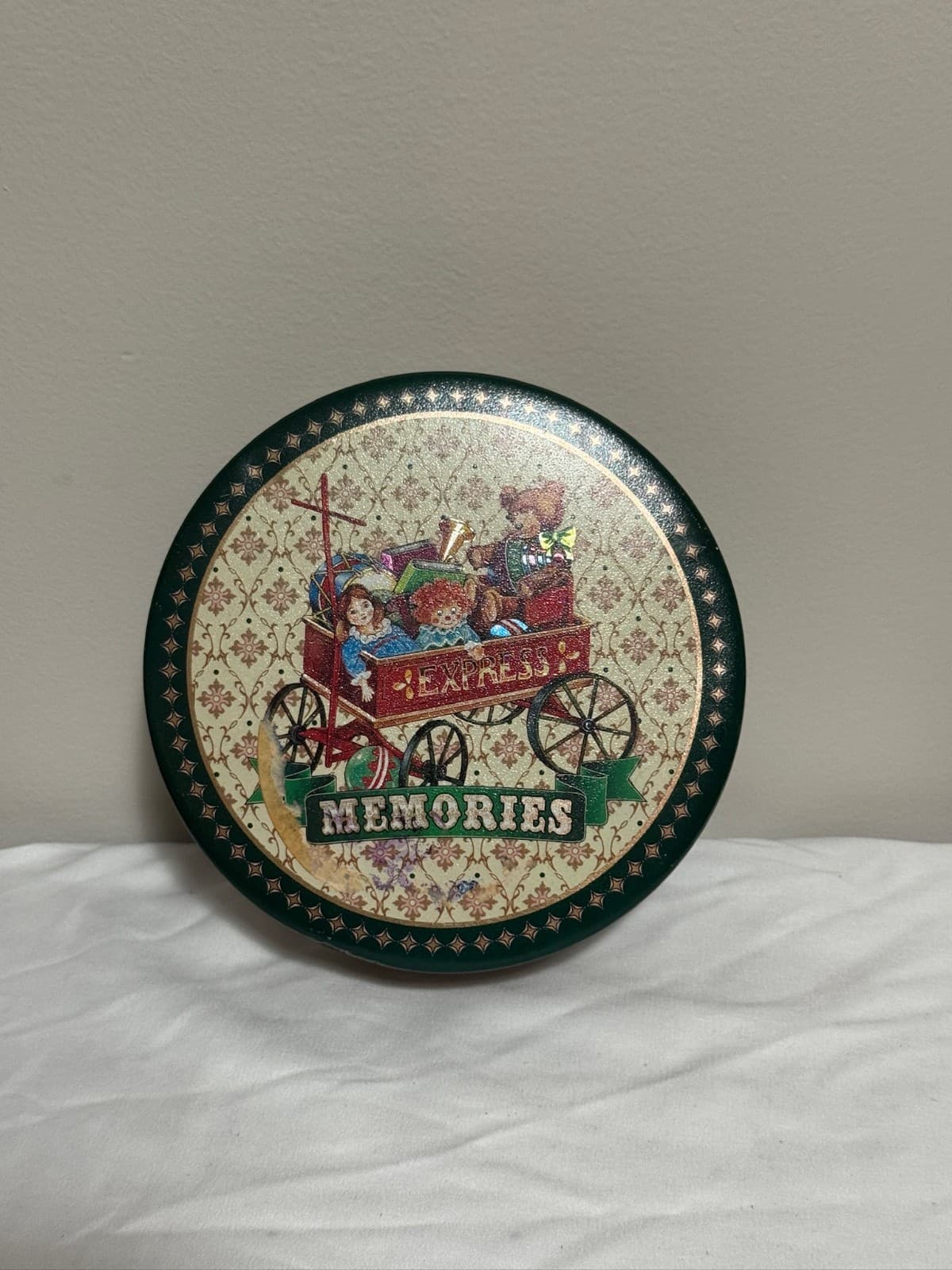 Vintage Round Memories Express Metal Tin