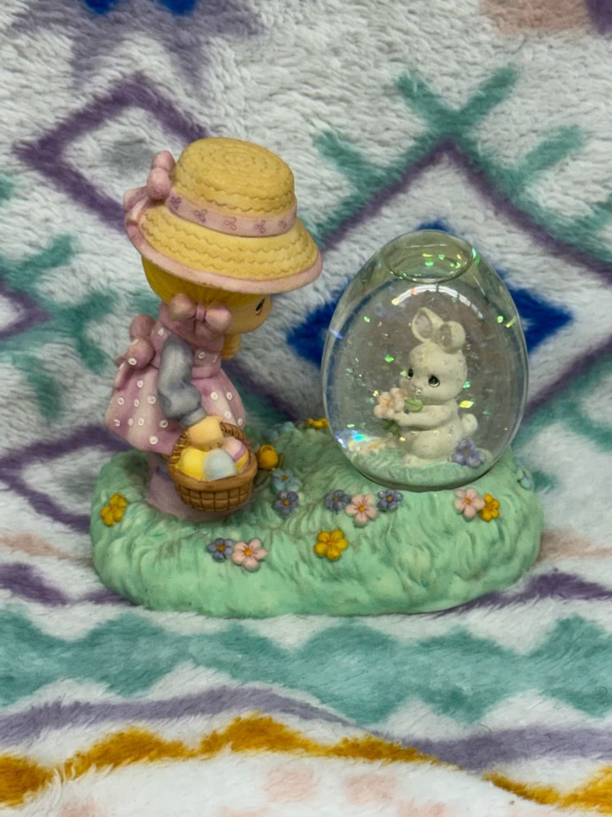 Vintage 1997 Precious Moments Girl with Easter Bunny Water Ball