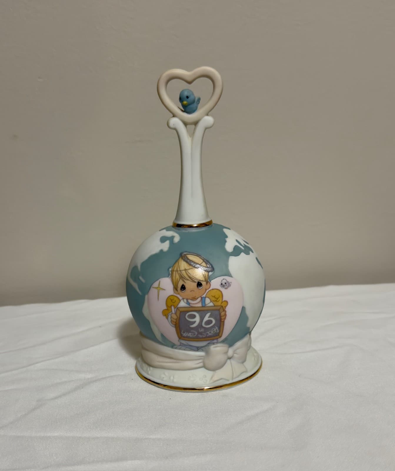 Precious Moments 1996 Porcelain Christmas Bell Peace On Earth Anyway