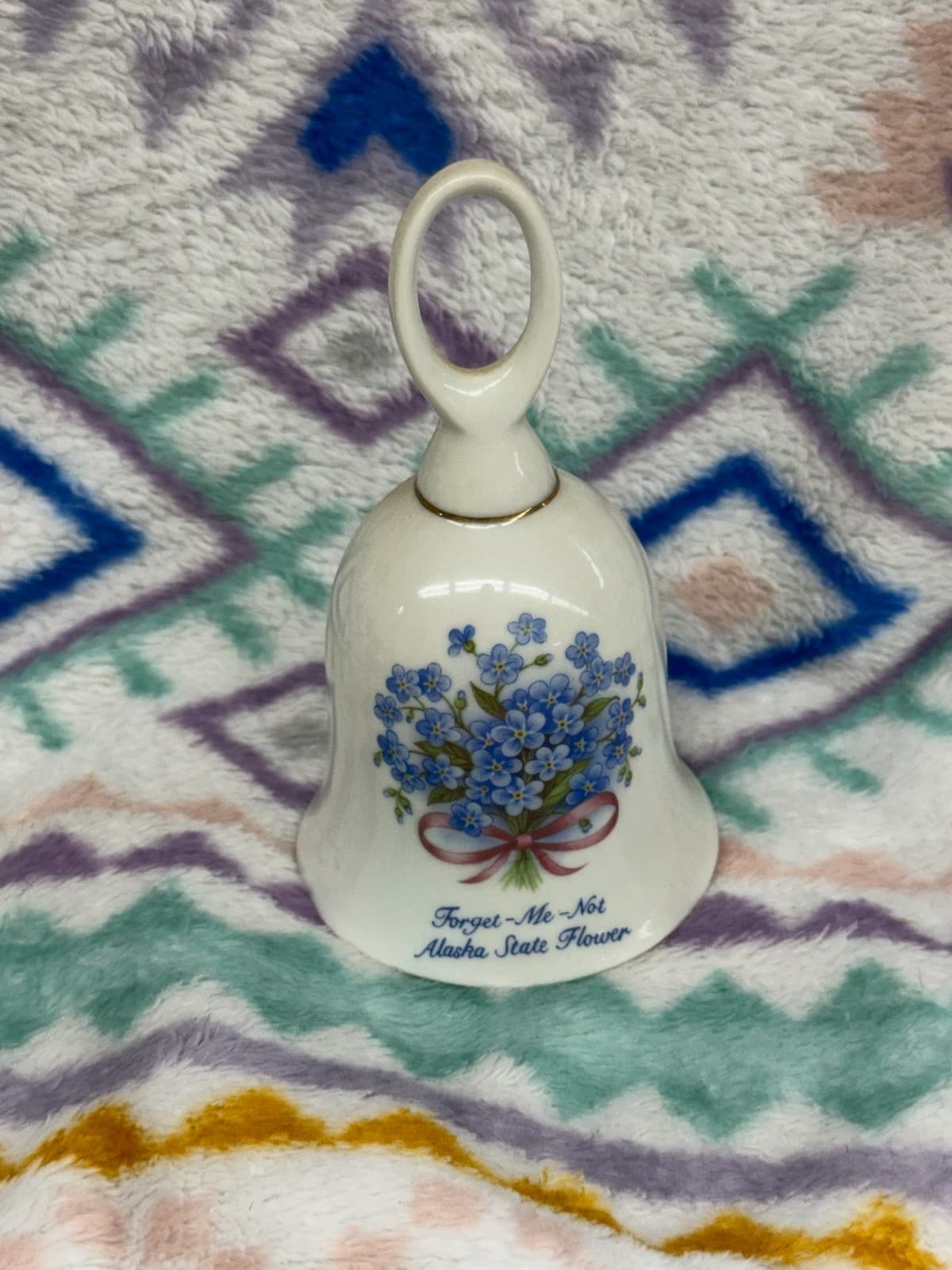 Alaska State Flower Forget-Me-Not Vintage Porcelain Souvenir Bell
