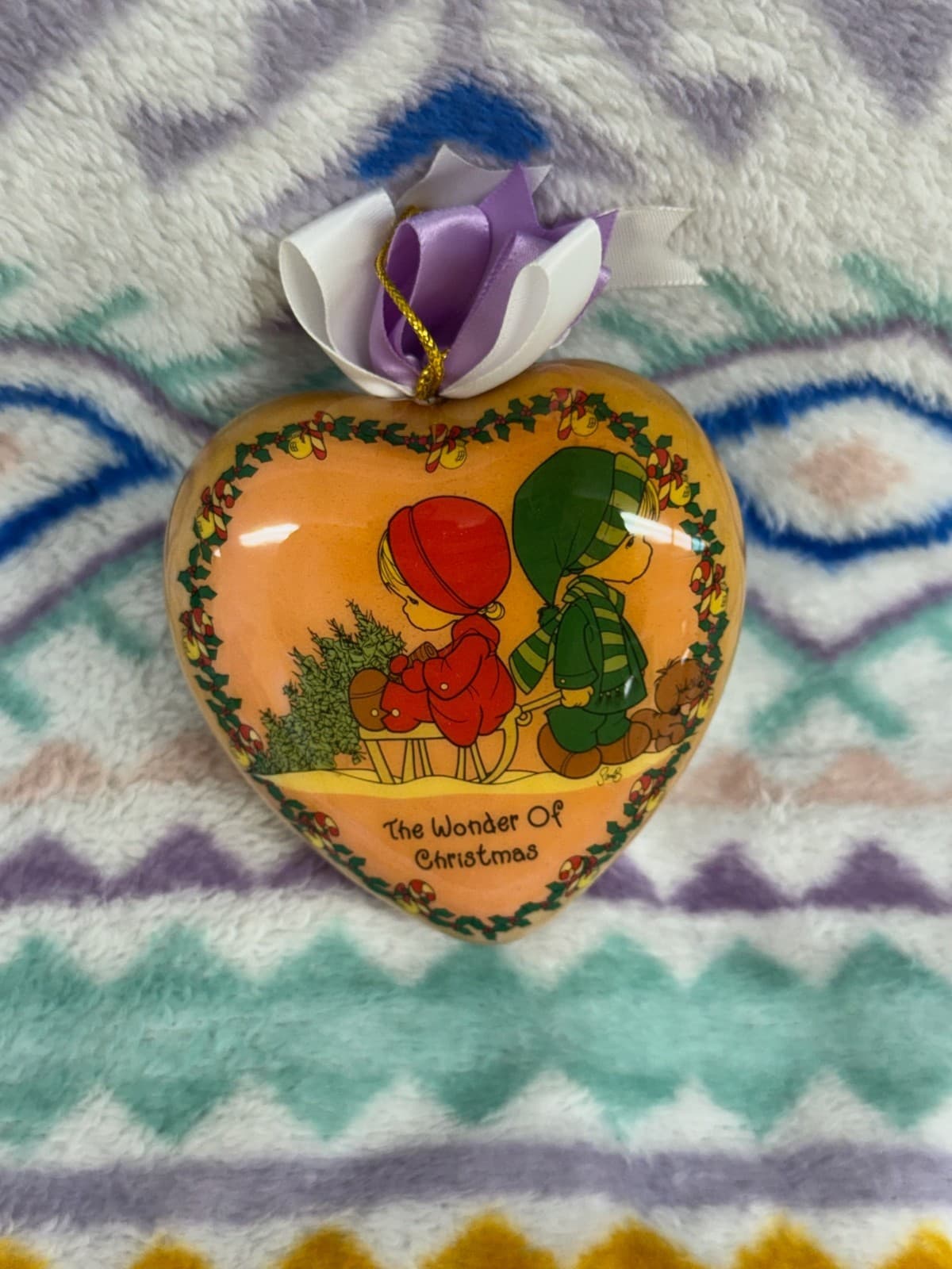 Enesco 1996 Precious Moments Ornament "The Wonder of Christmas" Pink Heart