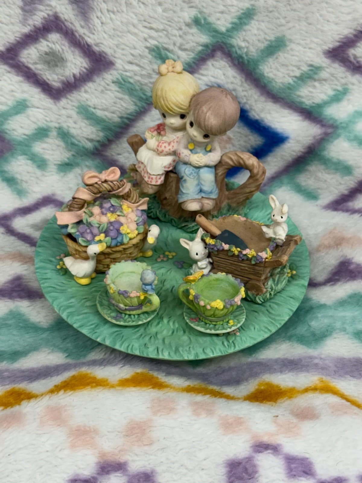 Rare Precious Moments Adorable - "Kids On Stump Mini Tea Set"