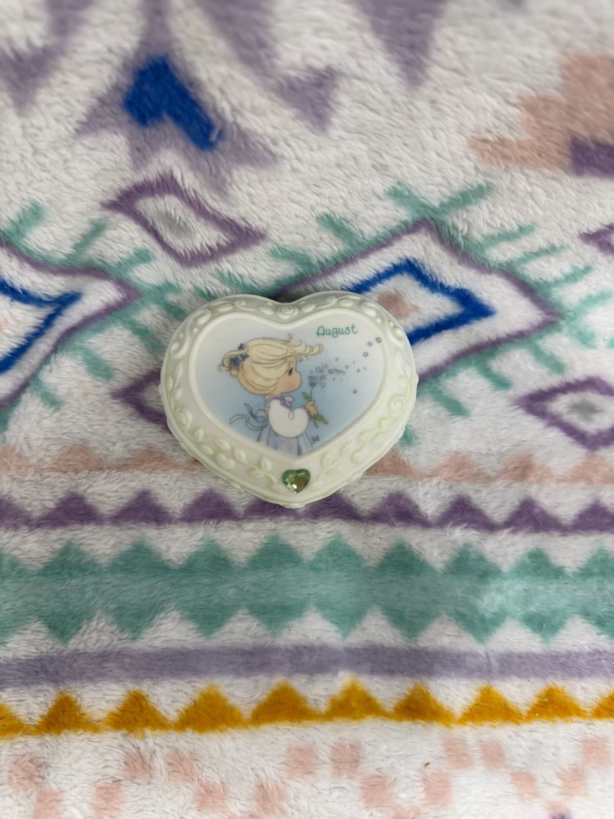 Vintage 1996 Precious Moments Enesco August Heart-Shaped Trinket Box