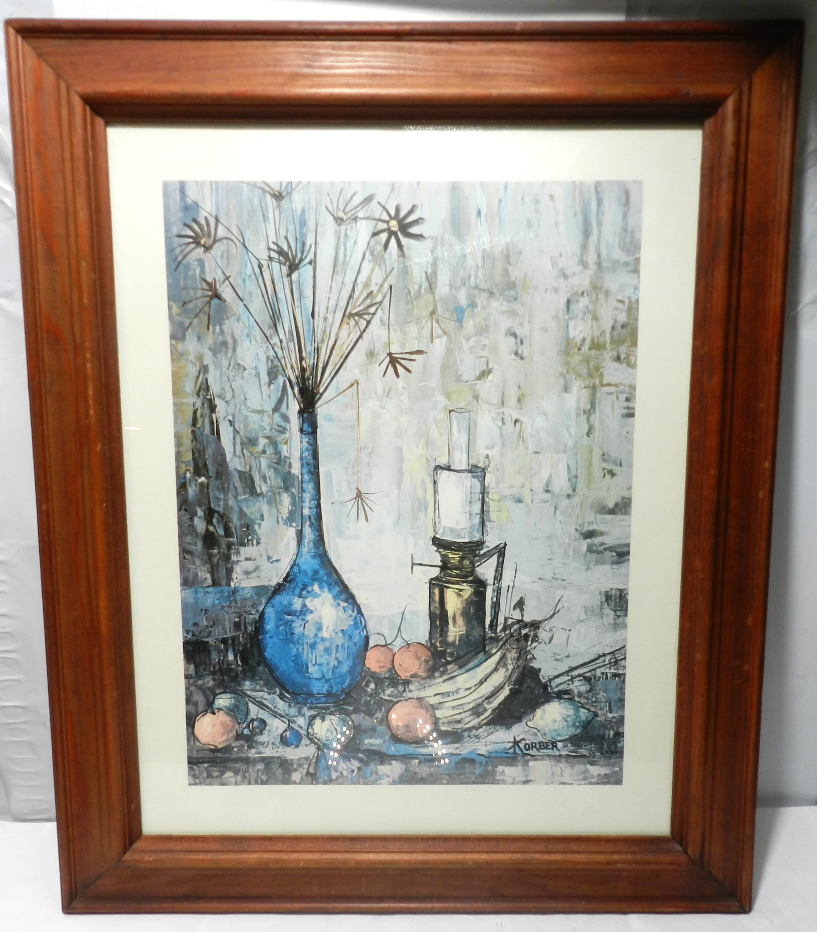 Blue Still Life Classic 1960s MCM Framed Print by Korber Framed (O6J)