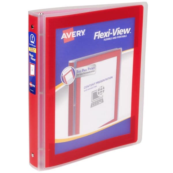 Avery Stand & Stack Reference 3 Ring Binder (1 Inch) Clear/red D4827