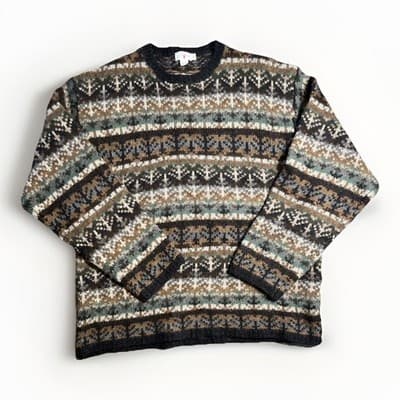 J Crew Fair Isle Sweater Men’s XL Multi Color 100% Merino Wool Crewneck Nordic