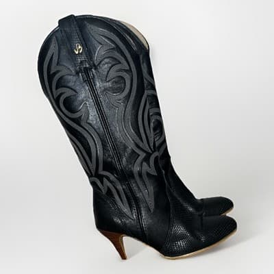 JB Dillon Women's Western Boot With Heel, 7M Snake Leather Black W Embroidery