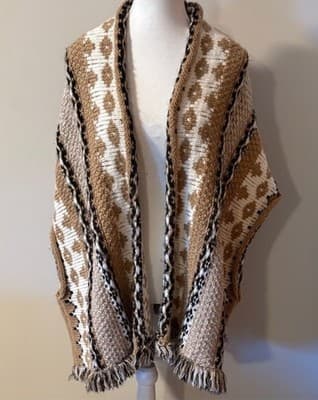 Cocogio Wool Alpaca Boho Nubby Knit Poncho Cape One Size Fits All Read Descrip!