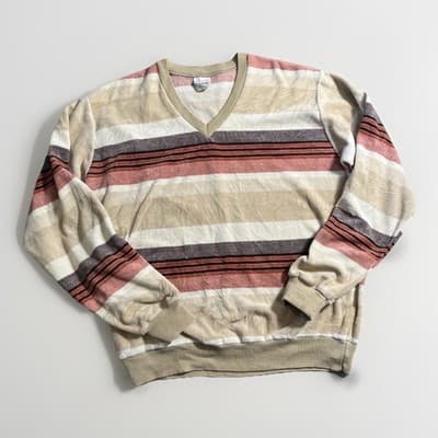 Vintage Campus Velour Shirt Striped 70s Disco Hippy Skate Surf Mod Mens Large