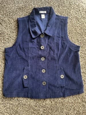 Rebecca Malone Wide Wale Corduroy Navy Blue Vest Cabincore Large