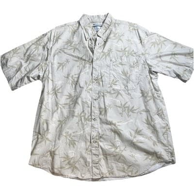 Columbia Shirt Mens 2XL Green Fish Floral Button Down Short Sleeve