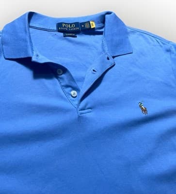 Polo Ralph Lauren Mens M Short Sleeve Polo Shirt Classic Fit Blue Flesh Pony