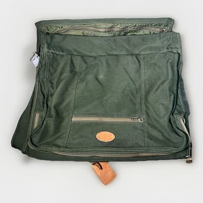 Dakota Tumi Vintage Garment Bag Gree Canvas Brown Leather Trim Classic