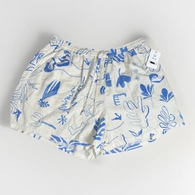 Lucky Brand 100% Linen Floral Shorts Blue Purple Palm Leaf Mid Rise Comfy Sz M