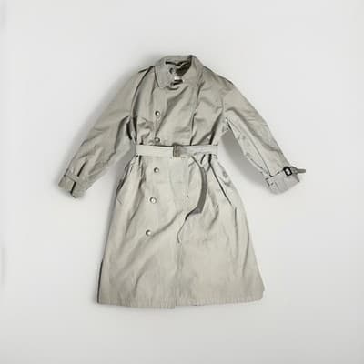 Vintage Brooks Brothers Trench Coat Wom. 42 L Khaki Belted Plaid Lined Made USA
