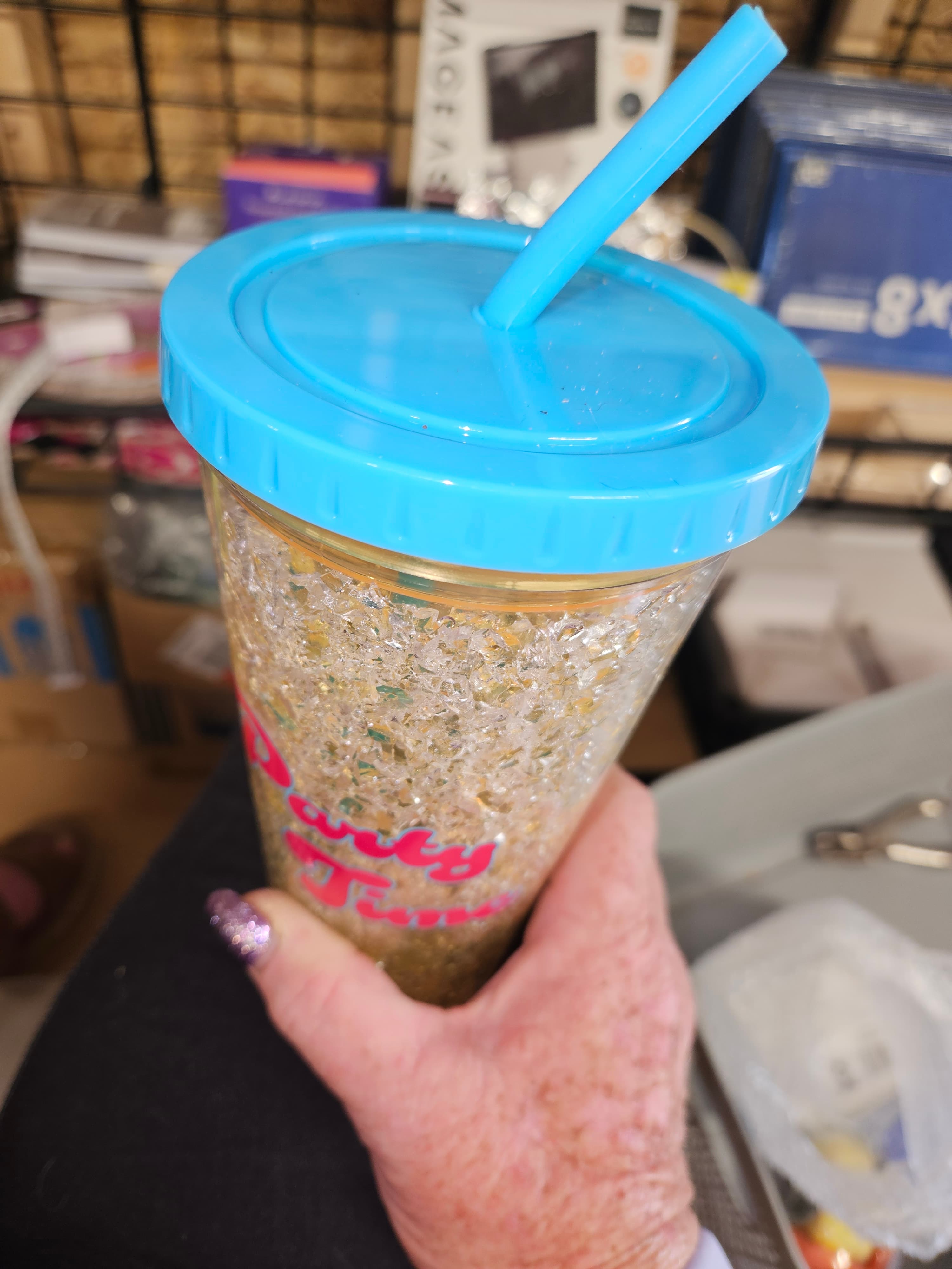 Party Time Glitter Tumbler with Straw