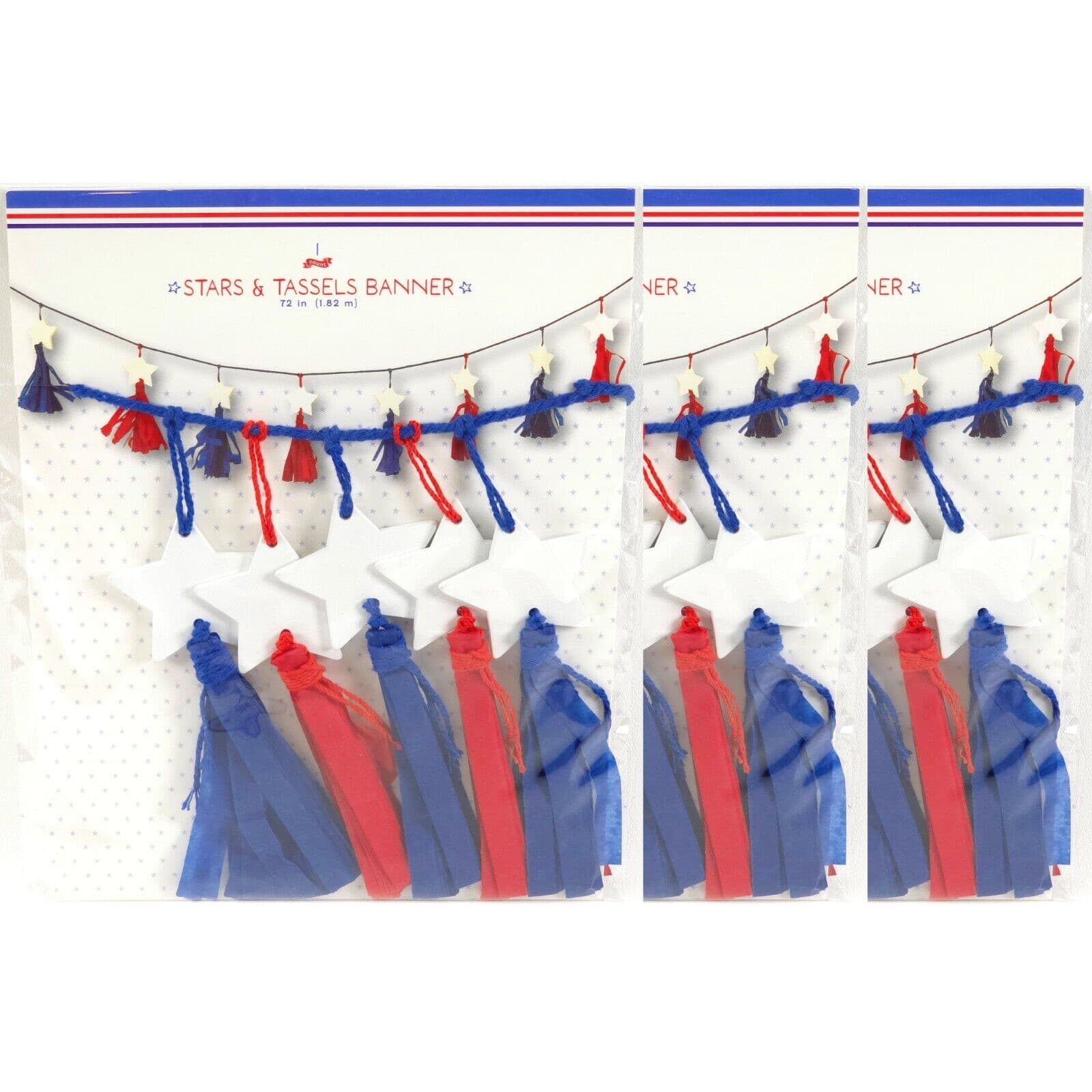 3 Pack Target Crepe Paper Stars & Tassels Red White and Blue 72 in. (1.82m) NEW