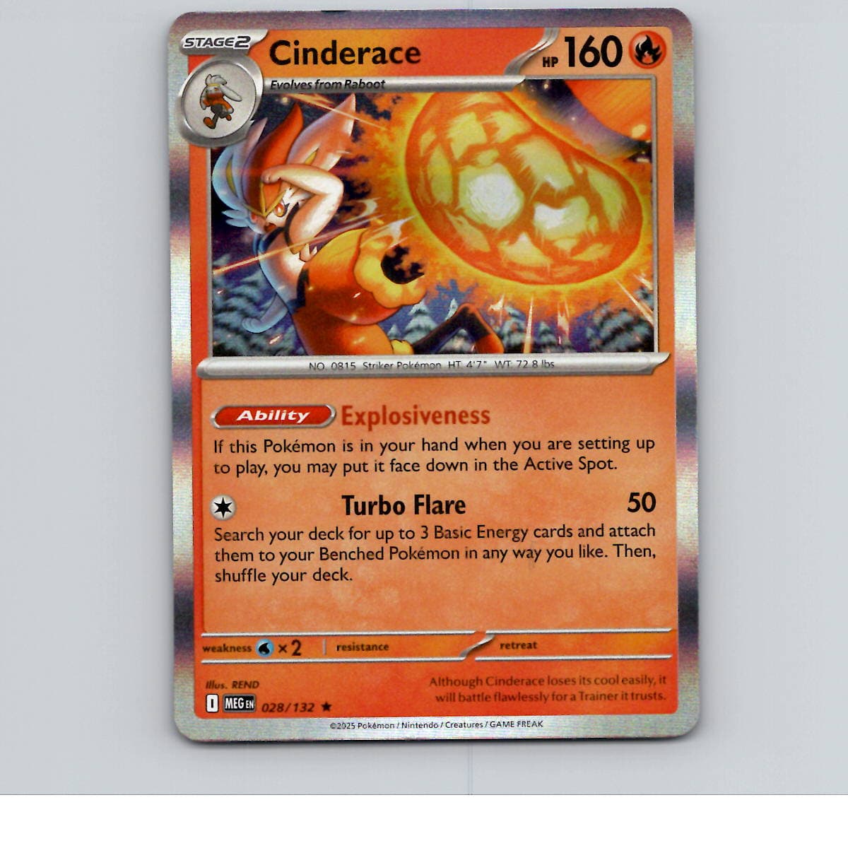 Cinderace Reverse Holo ME01: Mega Evolution 028/132 NM