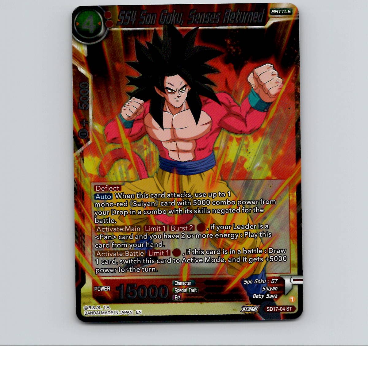 SS4 Son Goku, Senses Returned Foil Dawn of the Z-Legends SD17-04 NM