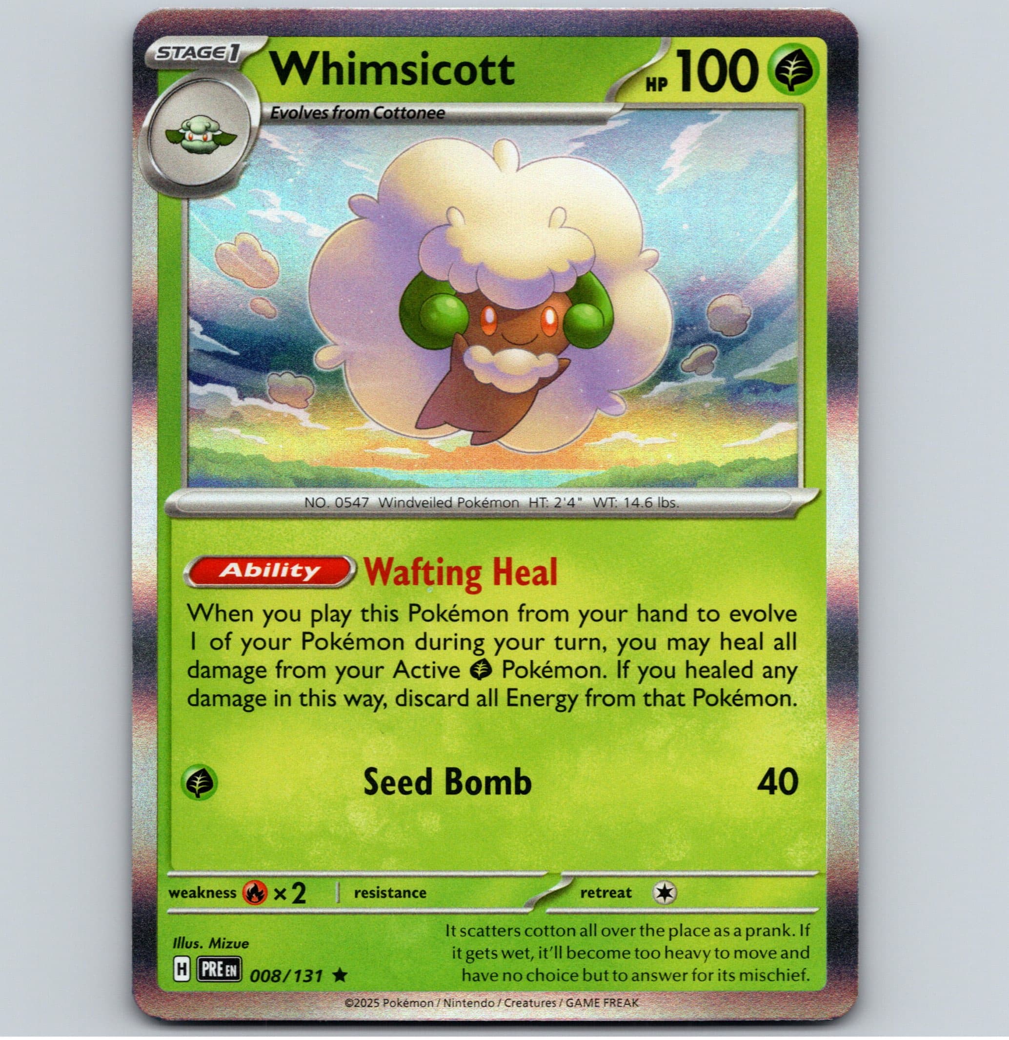 Whimsicott - PRE SV: Prismatic Evolutions #008/131 Rare Reverse Holo NM