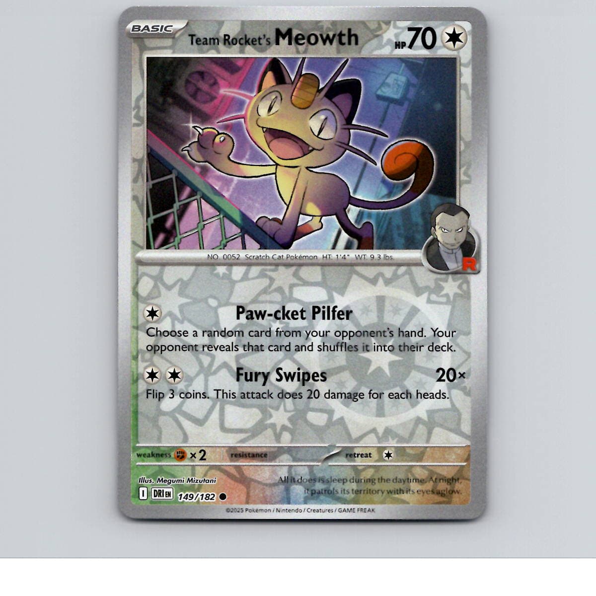Team Rocket's Meowth - 149/182 - DRI - Common/ Reverse Holo - NM