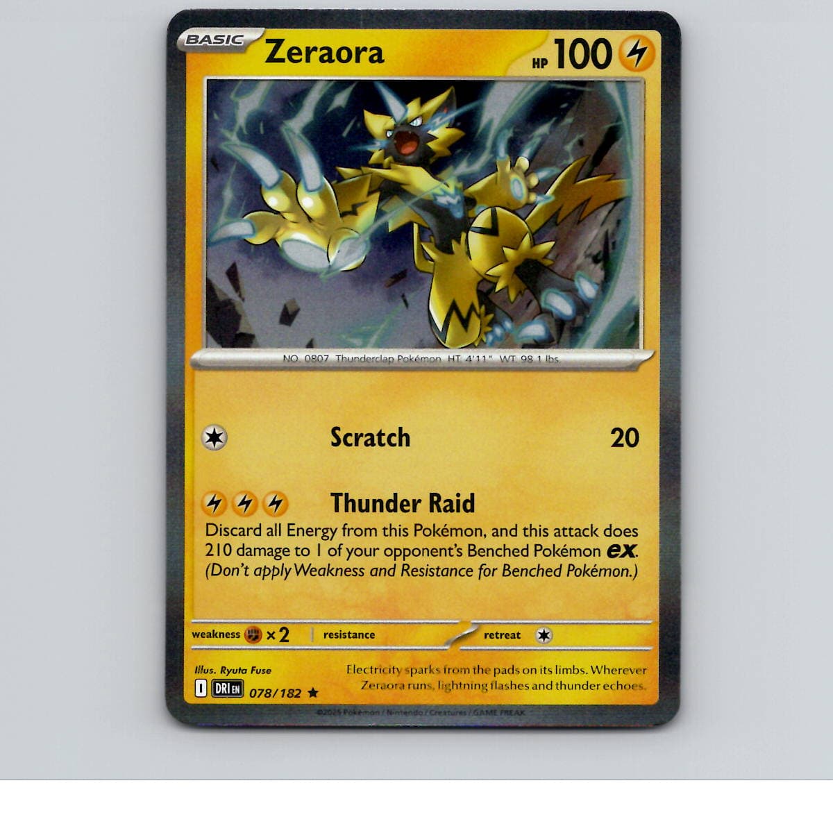 Zeraora - 078/182 - DRI - Rare/ Reverse Holo - NM