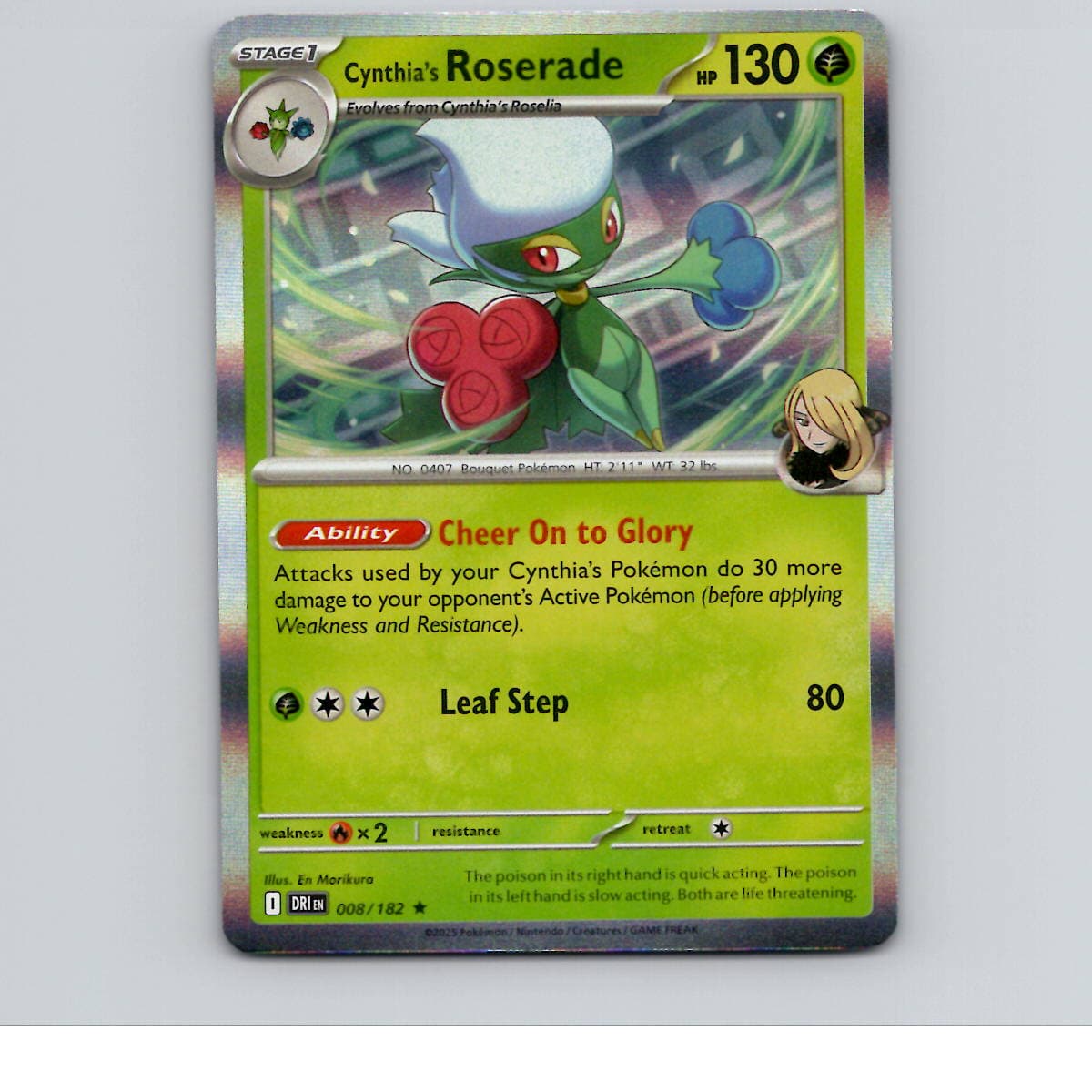 Cynthia's Roserade - 008/182 - DRI - Rare/ Holo - NM
